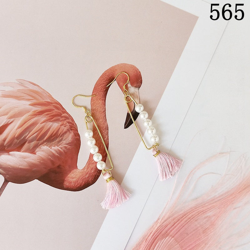 Trendy White Pearls Pink Tassel Earrings for Women
