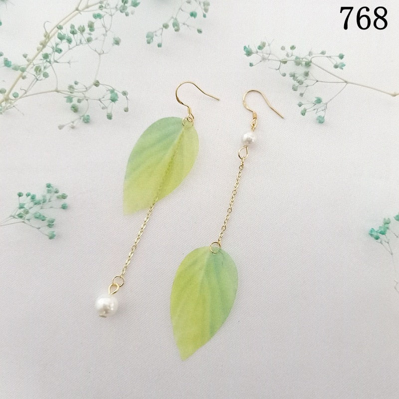 White Pearl Crazy Green Leaf Earring for Women